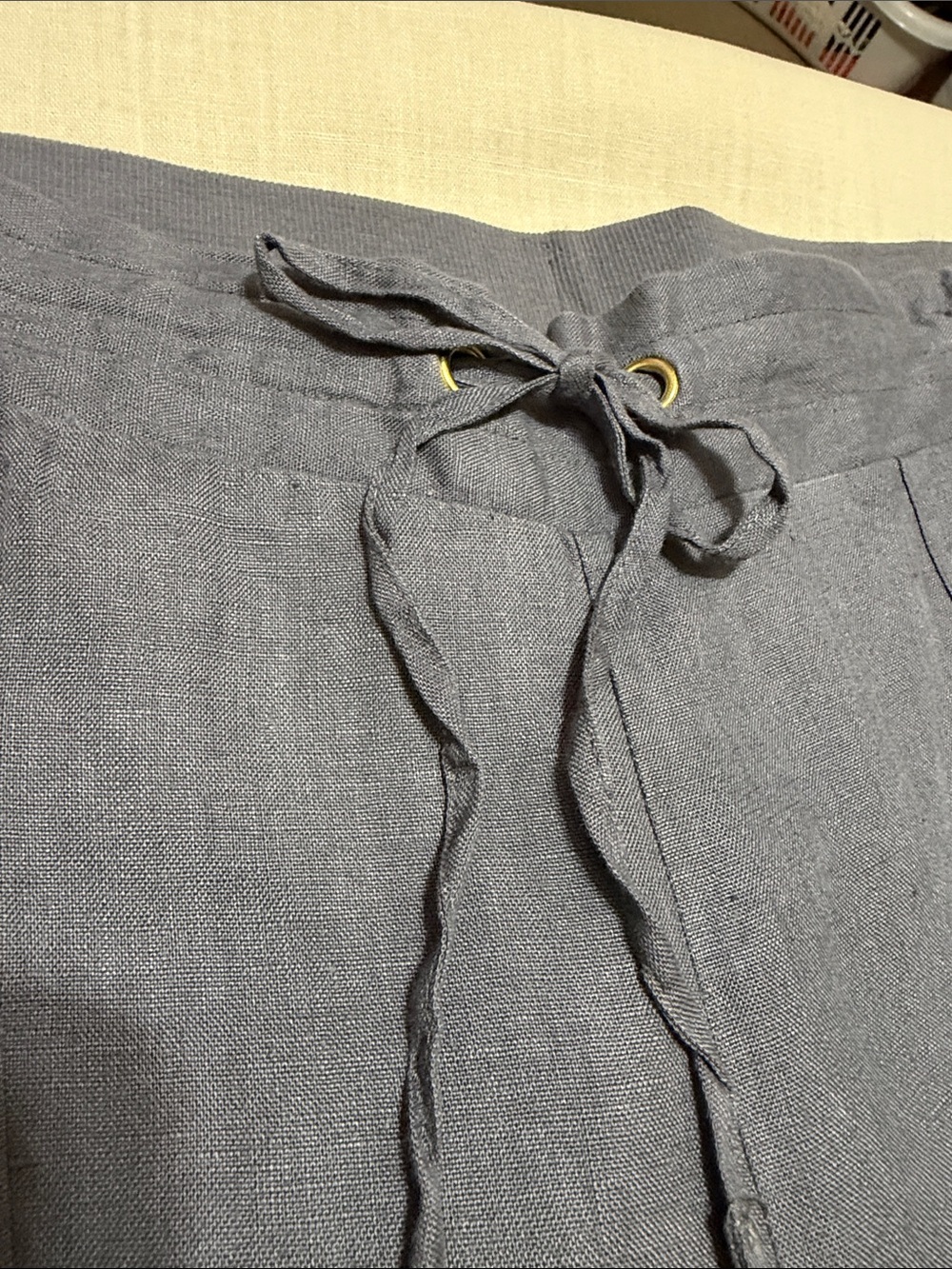 Ellen Tracy Linen Gray Cropped Drawstring Wide Leg Pants, Size XL. - Picture 3 of 14